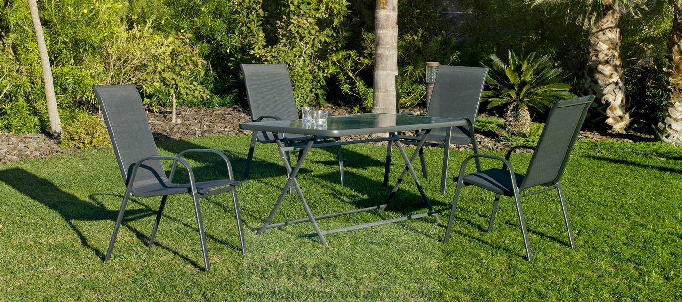 Mesa 140 Acero Cordoba - Mesa plegable de 140 cm, con tablero de cristal templado