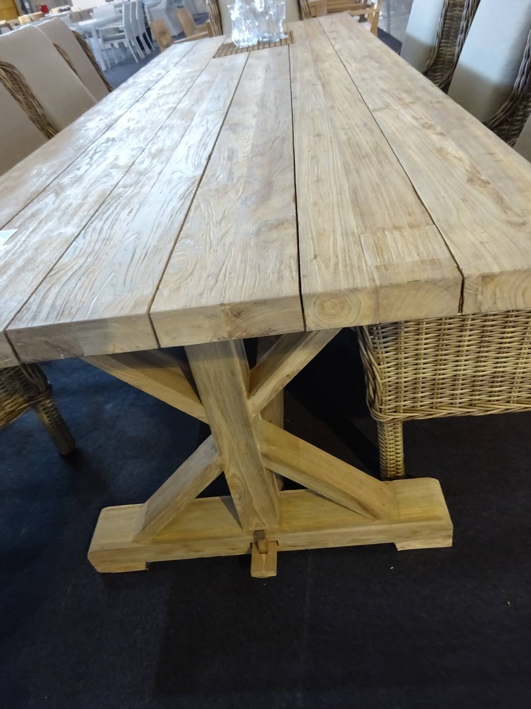 Mesa comedor 220 cm de Teka - Mesa de comedor extra ancha para jardín, de madera de teka maciza