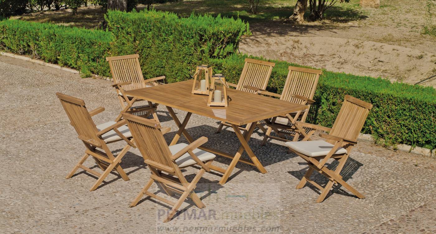 Mesa Madera Teka Ecija-170 - Mesa plegable 170 cm. para jardín o terraza, de madera de teka maciza color oro