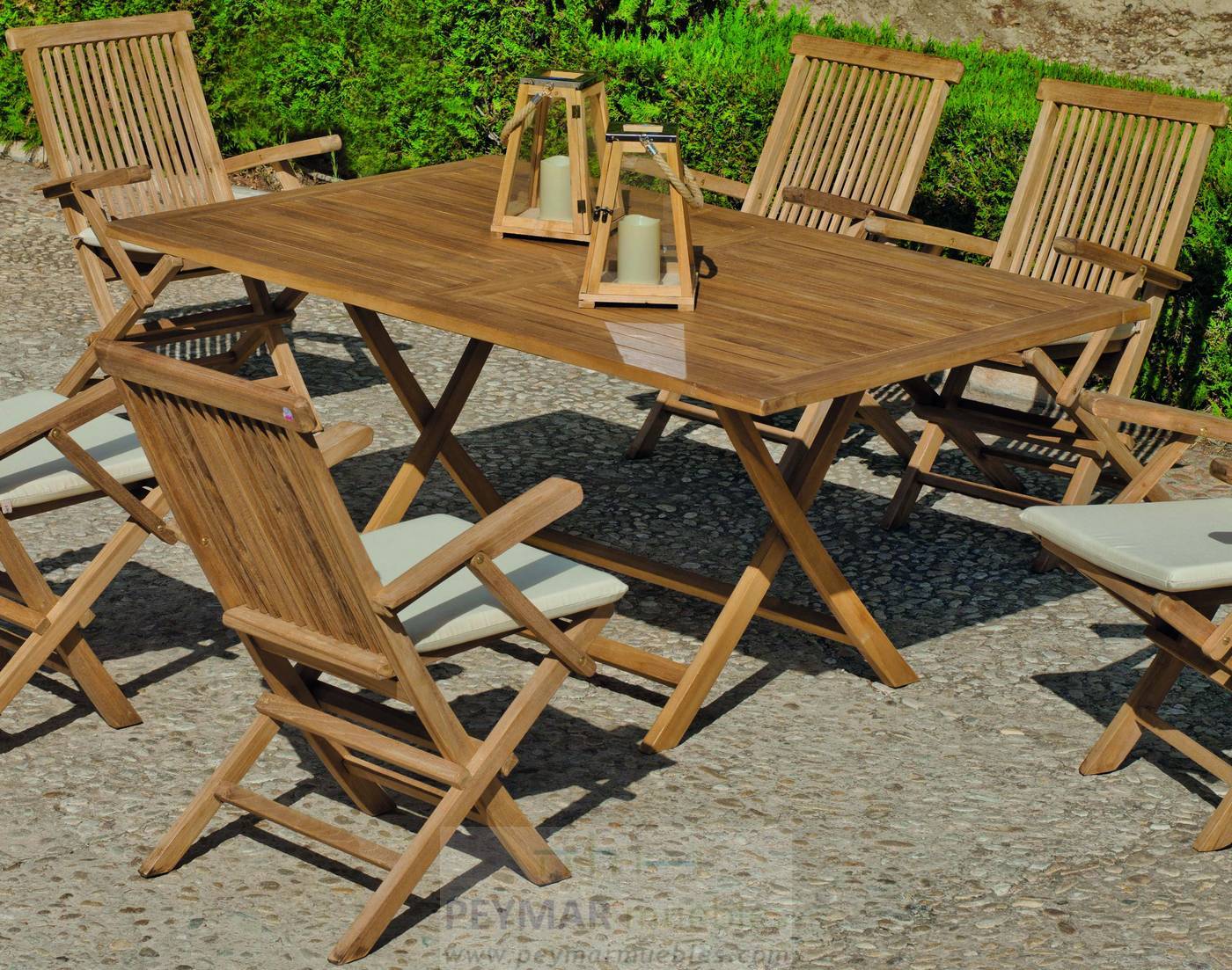 Mesa plegable 170 cm. para jardín o terraza, de madera de teka maciza color oro