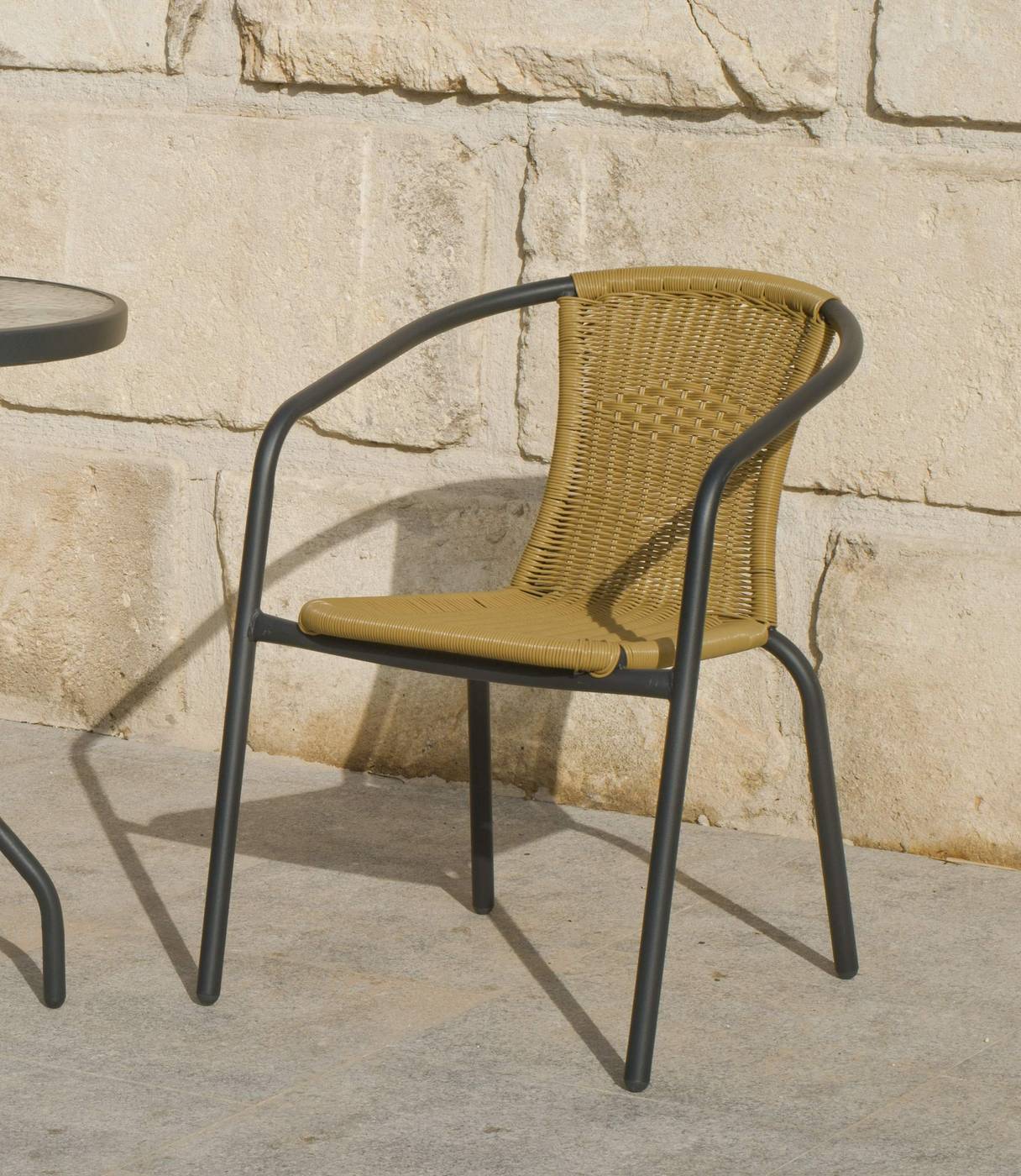 Conjunto Acero Valencia 90-4 - Conjunto de acero color antracita: mesa con tablero de cristal templado de 90 cm. + 4 sillones de acero y wicker sintético