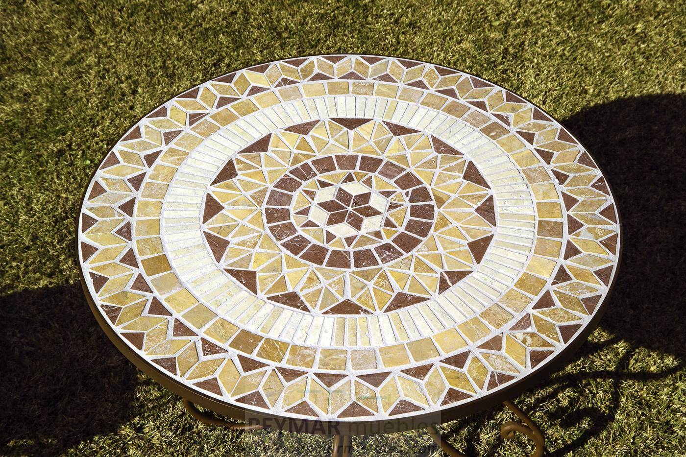 Conjunto forja Victoria - Conjunto de forja con mesa mosaico de piedra natural o cristal y 4 sillones