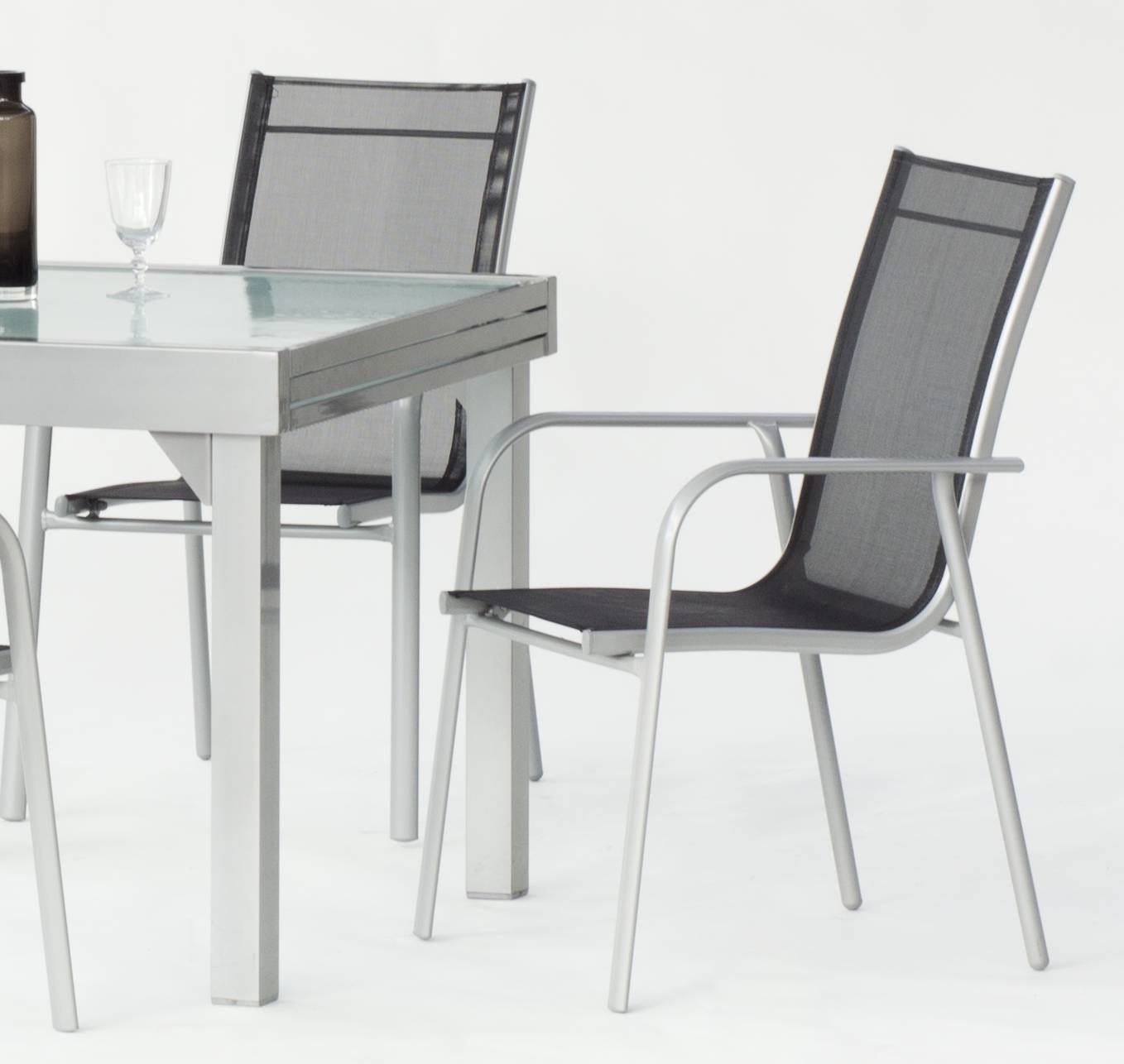 Sillón Aluminio Nora - Sillón de aluminio color plata y asiento de Textilen, para jardín y terraza