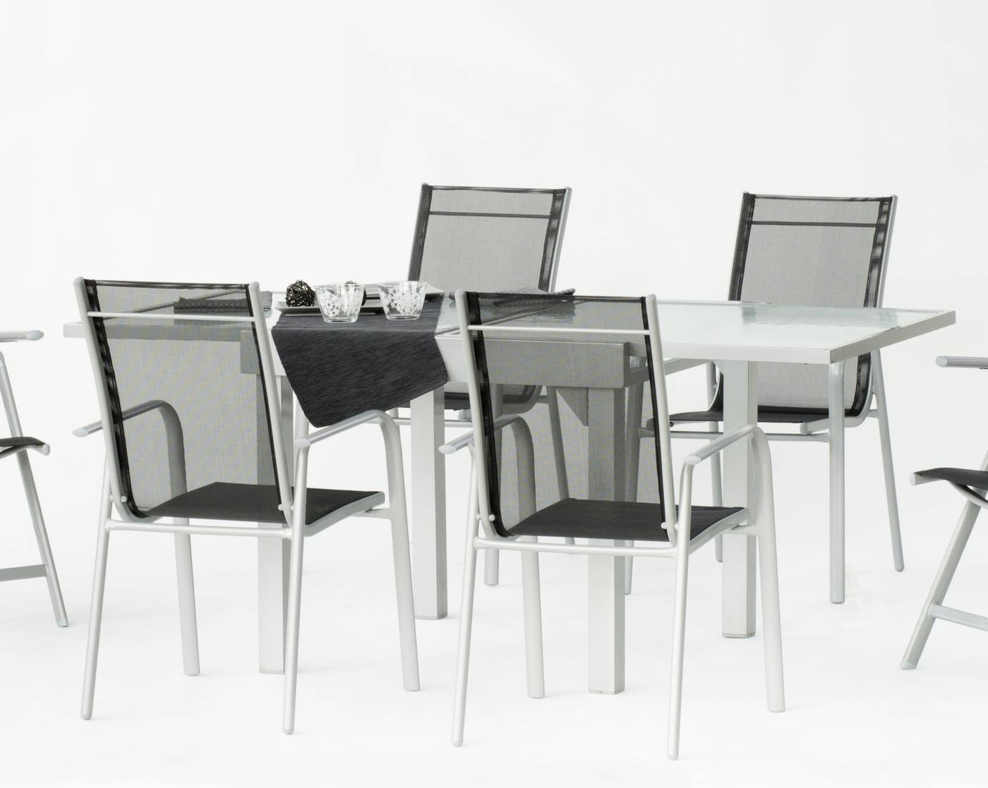 Sillón Aluminio Nora - Sillón de aluminio color plata y asiento de Textilen, para jardín y terraza