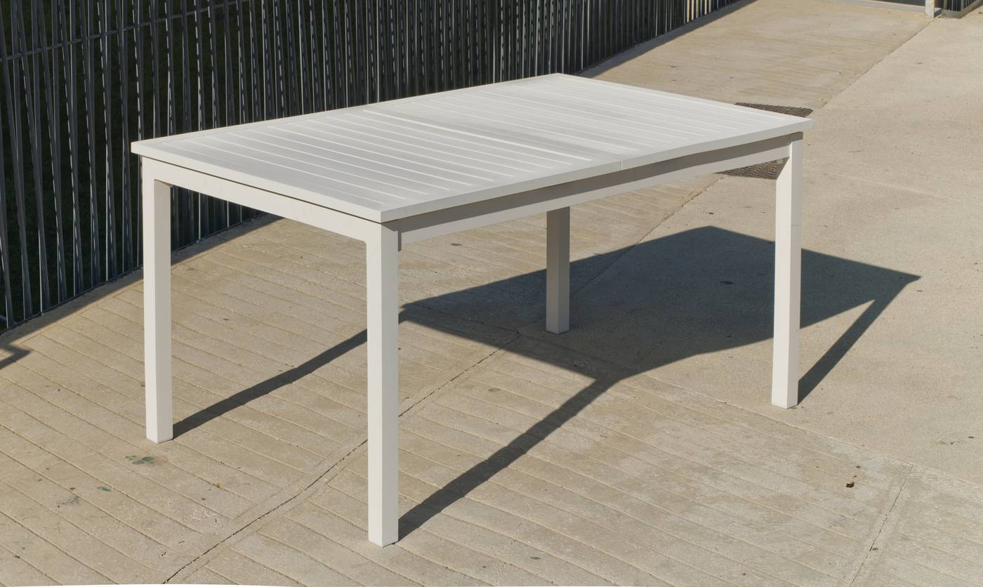 Set Aluminio Palma-170/220-8 - Mesa rectangular extensible de aluminio  con tablero lamas de aluminio + 8 sillones. Disponible en color blanco, antracita, champagne, plata o marrón.