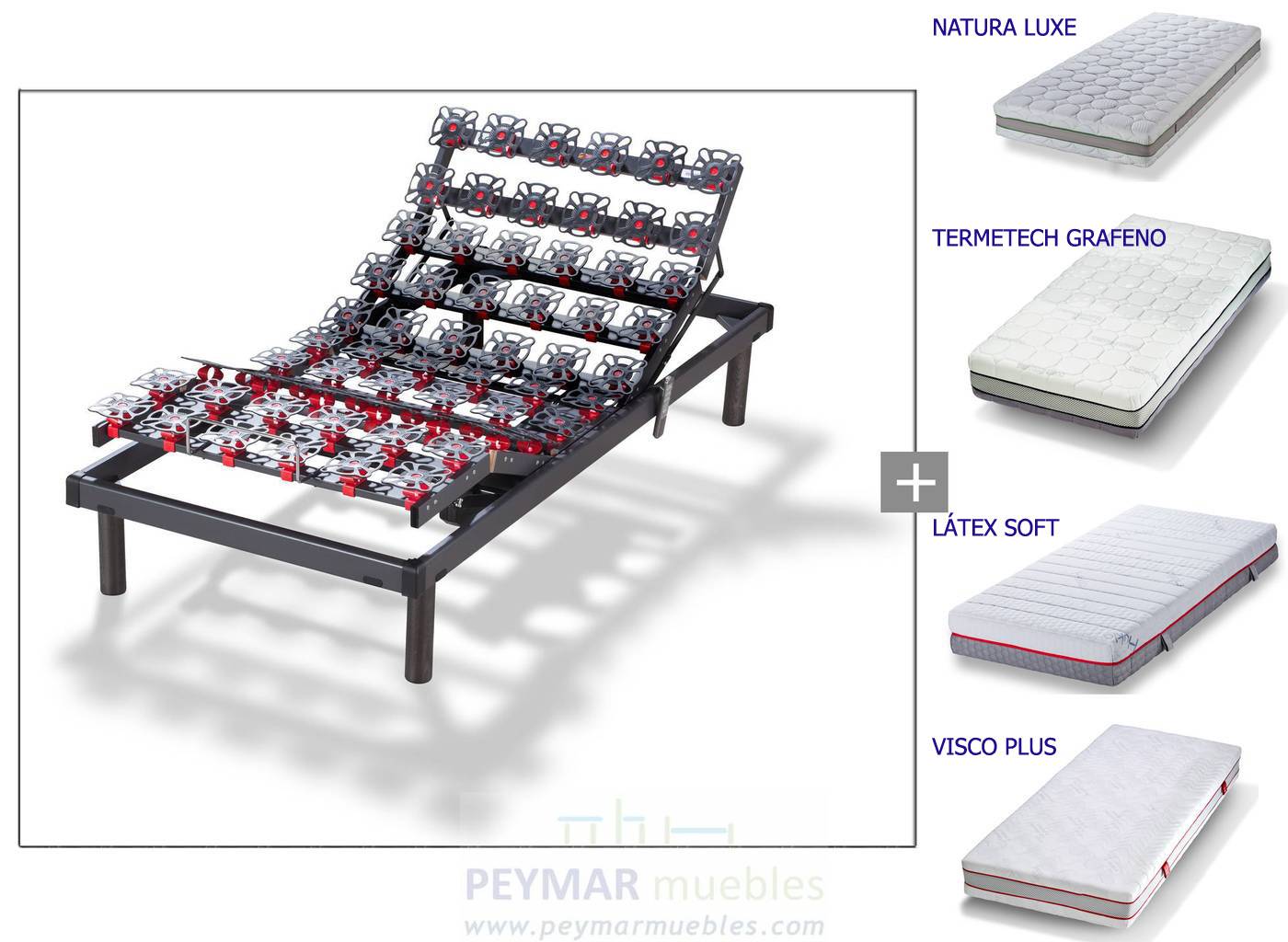 Pack compuesto de somier Grafeno-M de Hukla y colchón a elegir (Natura Luxe, Termotech Grafeno, Látex Soft ó Visco Plus)