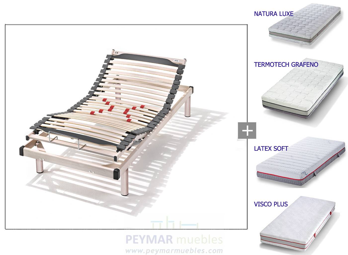 Pack compuesto de somier Kronos-M de Hukla y colchón a elegir (Natura Luxe, Termotech Grafeno, Látex Soft ó Visco Plus)