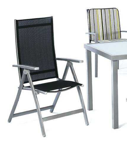 Tumbona 5 posiciones de aluminio color plata, con asiento y respaldo de Textilen