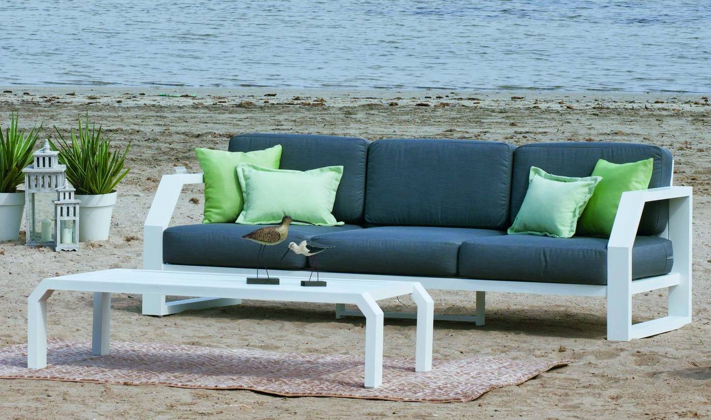 Set Aluminio Luxe Zafiro-8 - Conjunto lujo de aluminio: 1 sofá de 3 plazas + 2 sillones + 1 mesa de centro. Disponible en color blanco, antracita, champagne, plata o marrón