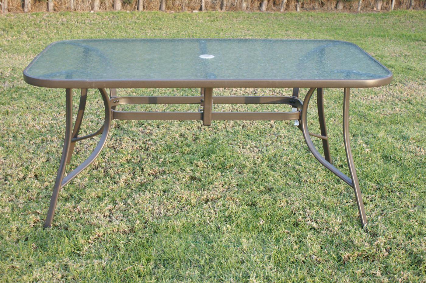 Conjunto Ratán Sint. Sevilla-150 - Mesa de 150 cm con tapa de cristal templado y 4 sillones apilables