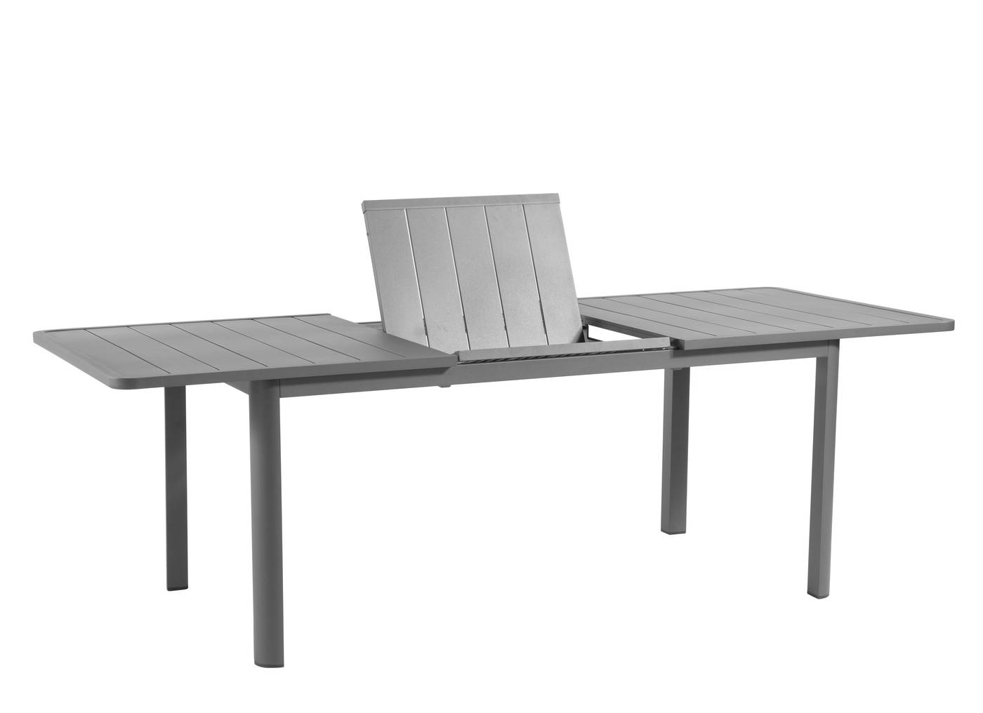 Mesa rectangular extensible 100% aluminio. Disponible en color antracita o color habana.
