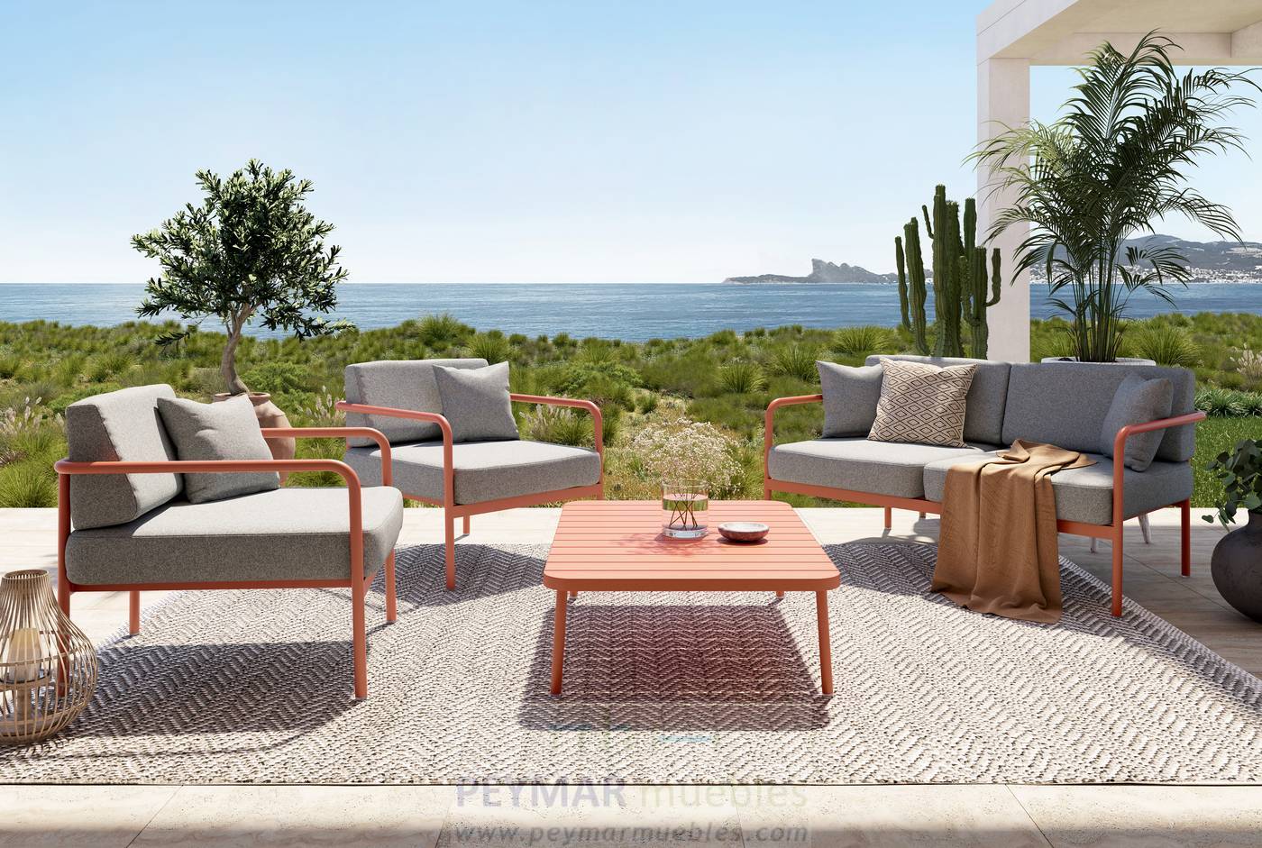 Set sofá 2 plazas + 2 sillones + mesa [Cannes] de Grosfillex