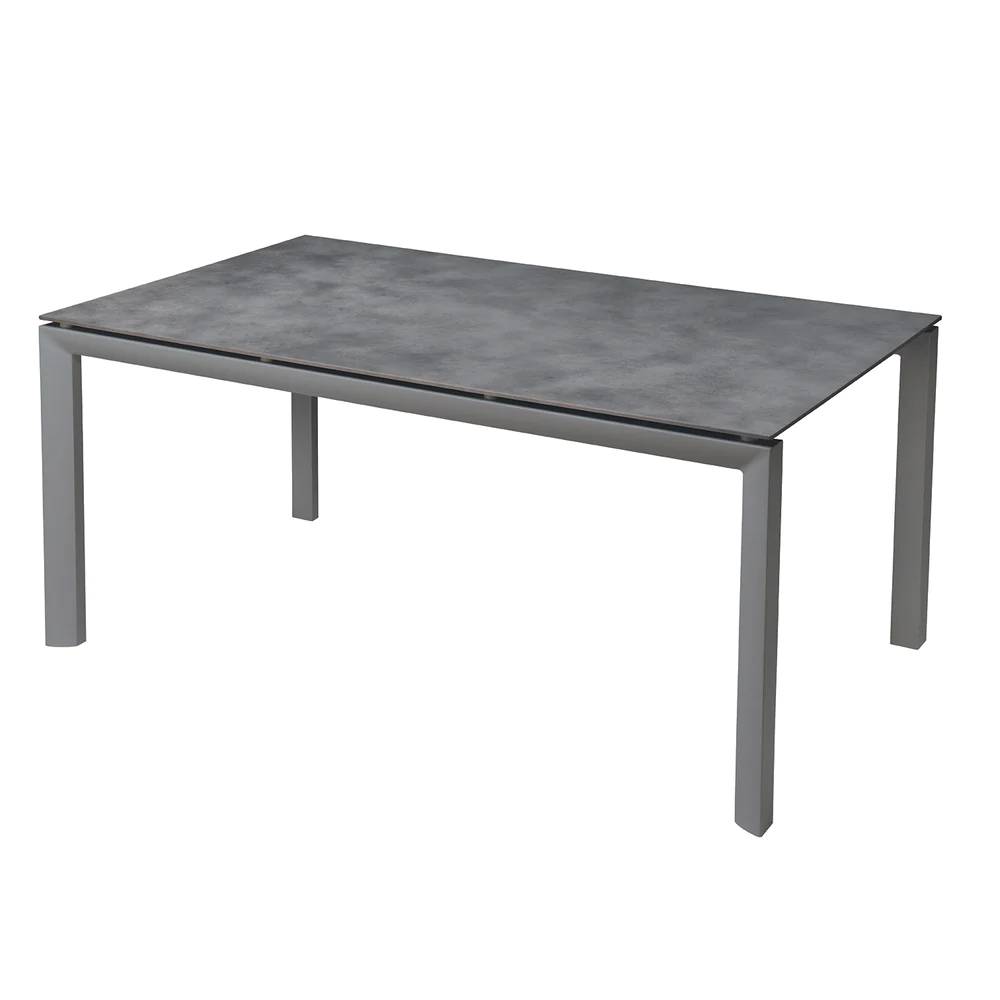 Mesa rectangular con tablero compact HPL y estructura de aluminio. Disponible en dos medidas.