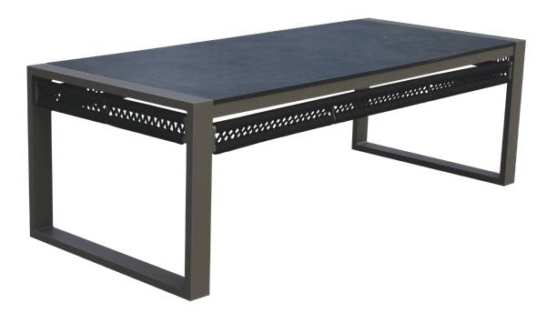 Mesa de centro tablero HPL de 105 cm. Estructura de aluminio recubierta de cuerda. Disponible varios colores.
