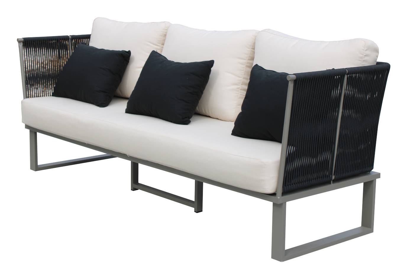Set Cuerda Alis-8 - Conjunto aluminio y cuerda: 1 sofá de 3 plazas + 2 sillones + 1 mesa de centro. Disponible varios colores.