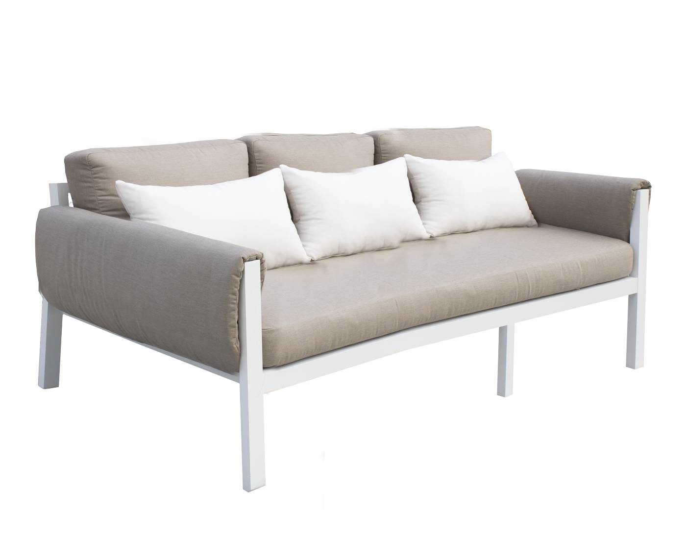 Set Arizona-10 - Conjunto aluminio con opción de cojines en los brazos: sofá de 3 plazas + 2 sillones + 1 mesa de centro + 2 reposapiés. En color: blanco, antracita, marrón, champagne o plata.