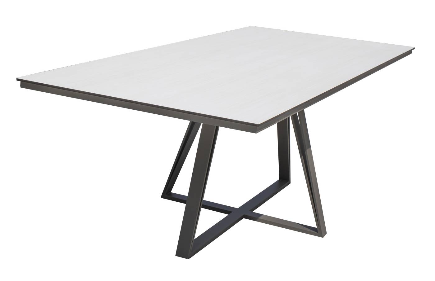 Mesa de aluminio con tablero lamas de aluminio o HPL de 180 o 220 cm. Disponible en varios colores.