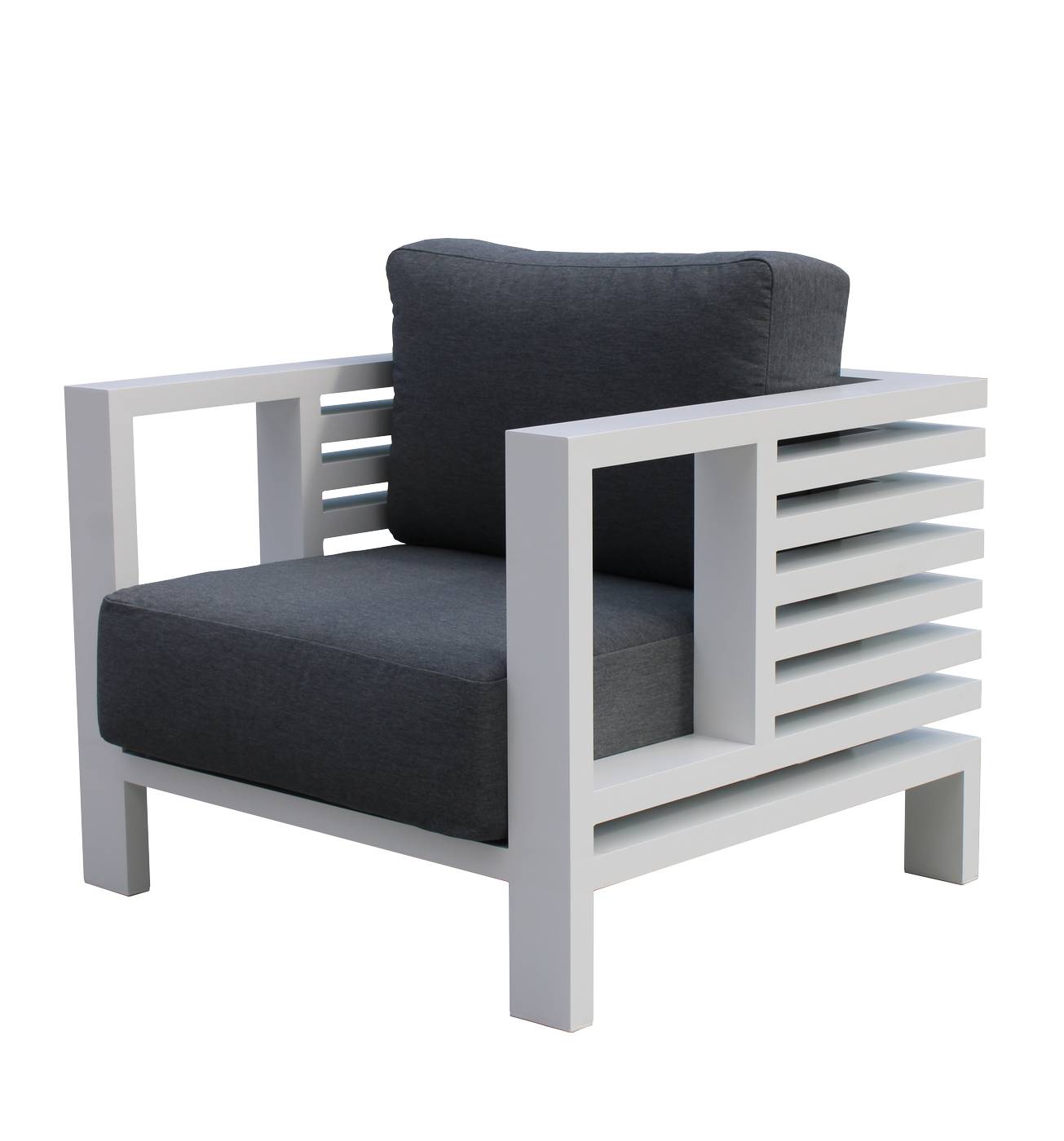 Set Aluminio Caledonia-8 - Conjunto super lujo de aluminio: sofá de 3 plazas + 2 sillones + 1 mesa de centro. Colores blanco, antracita, marrón, champagne o plata.