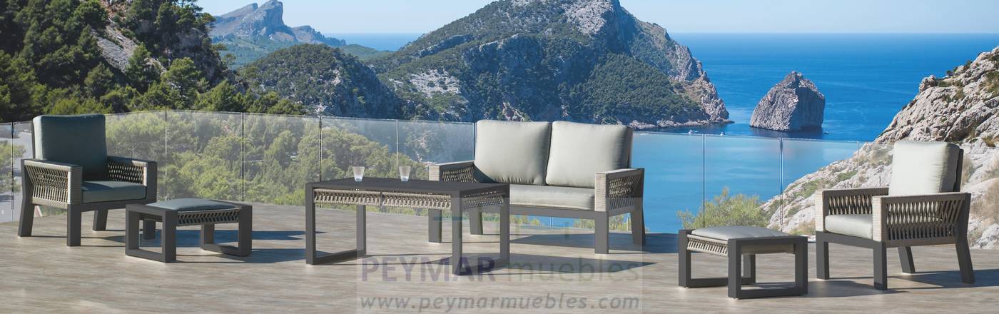 Sofá 2p + sillones + taburetes, aluminio[Estambul] de Hevea
