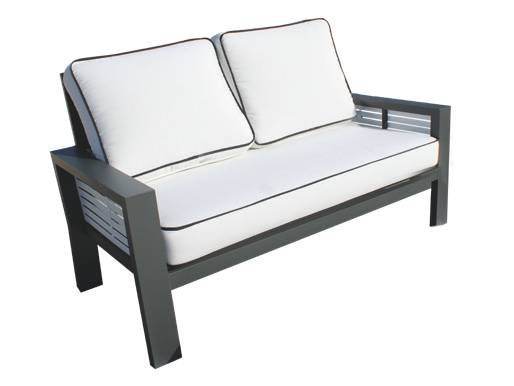 Exclusivo sofá 2 plazas de alumnio bicolor, con cojines gran confort desenfundables.