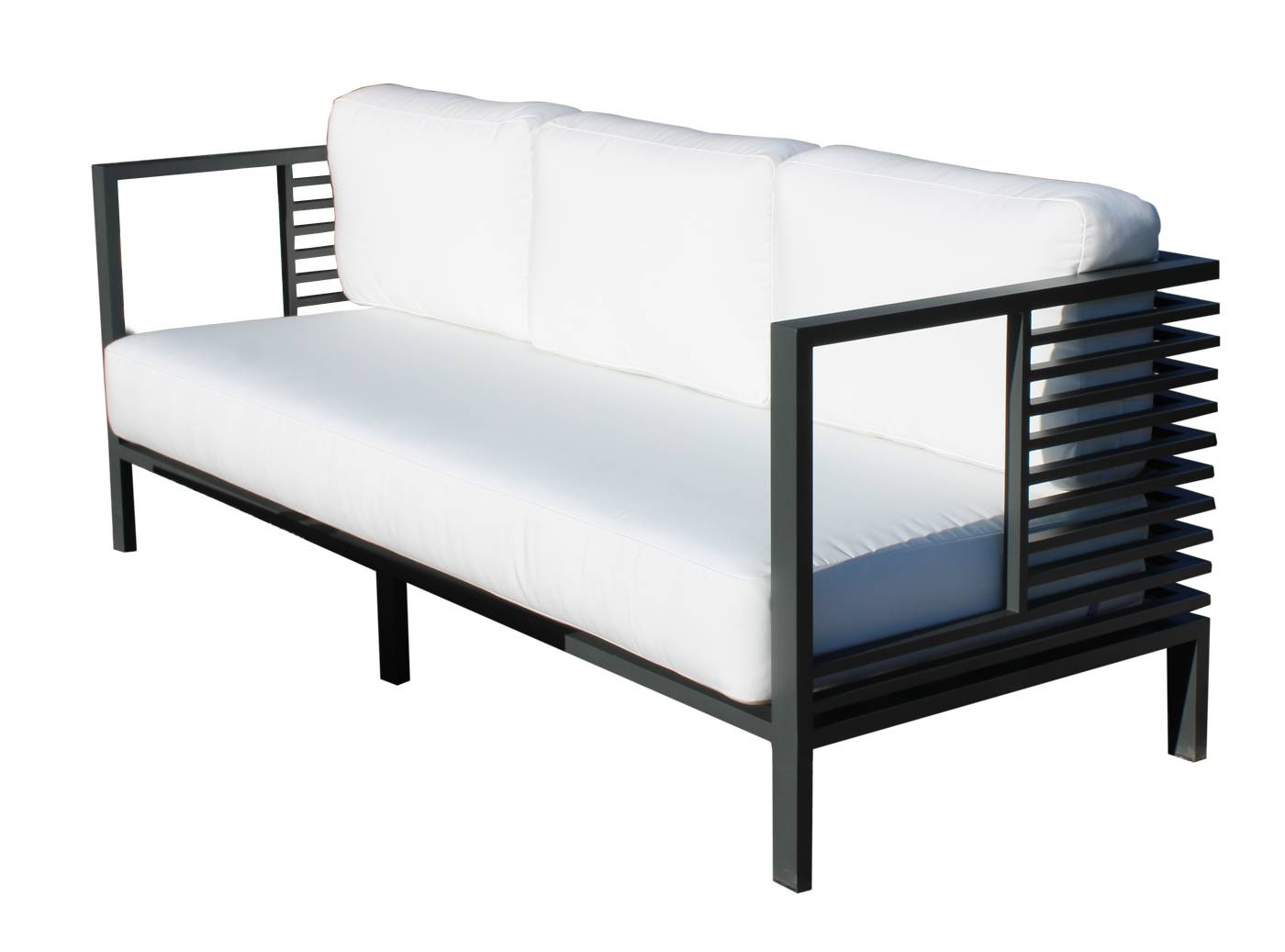 Set Aluminio Grinvil-10 - Conjunto luxe de aluminio: sofá de 3 plazas + 2 sillones + 1 mesa de centro + 2 reposapiés. De color blanco, antracita, marrón, champagne o plata.