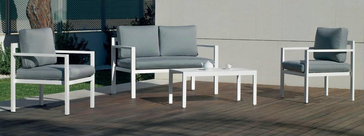 Set Aluminio Hondina-7 - Conjunto de aluminio: sofá 2 plazas + 2 sillones + 1 mesa de centro + cojines. Estructura de color blanco o antracita.