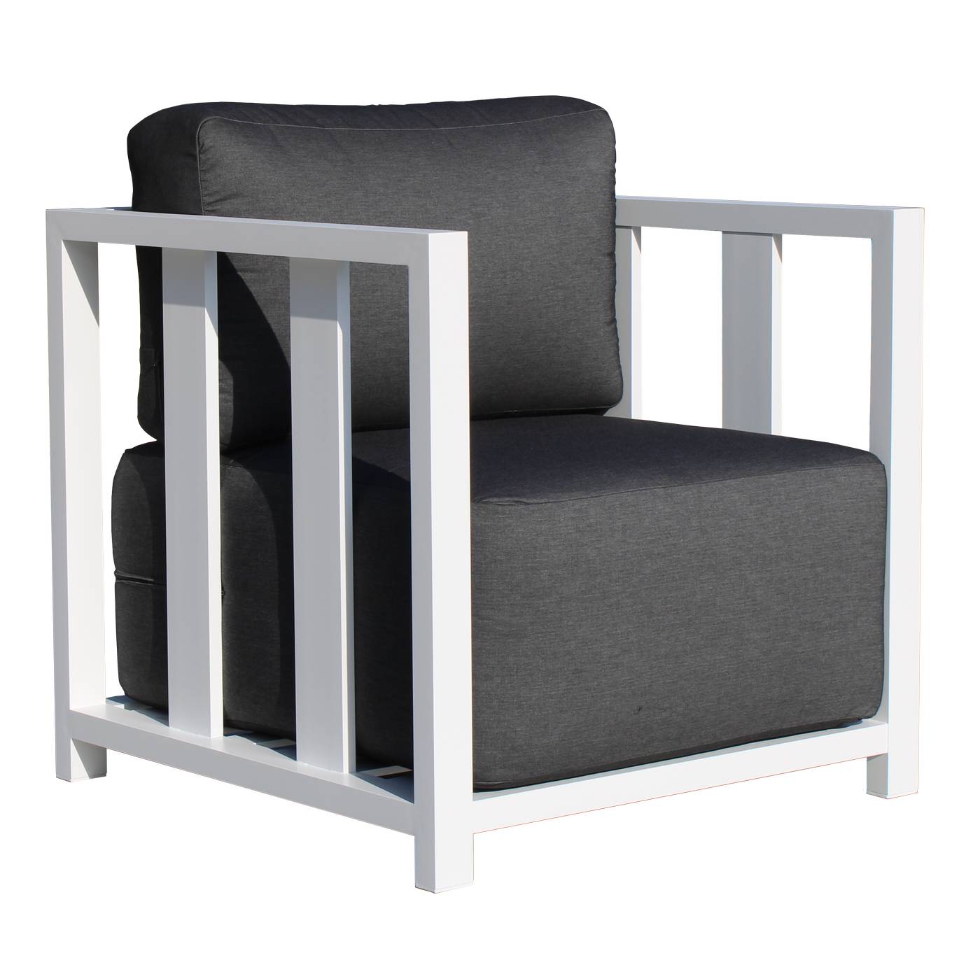 Set Aluminio Ilinois-8 - Conjunto de aluminio con cojines extra grandes: sofá de 3 plazas + 2 sillones + 1 mesa de centro. Colores: blanco, antracita, marrón, champagne o plata.