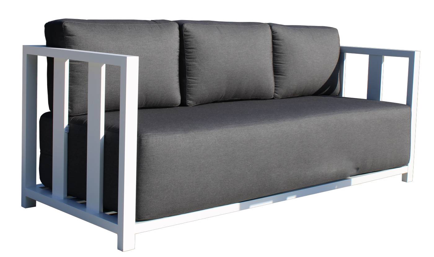 Set Aluminio Ilinois-8 - Conjunto de aluminio con cojines extra grandes: sofá de 3 plazas + 2 sillones + 1 mesa de centro. Colores: blanco, antracita, marrón, champagne o plata.