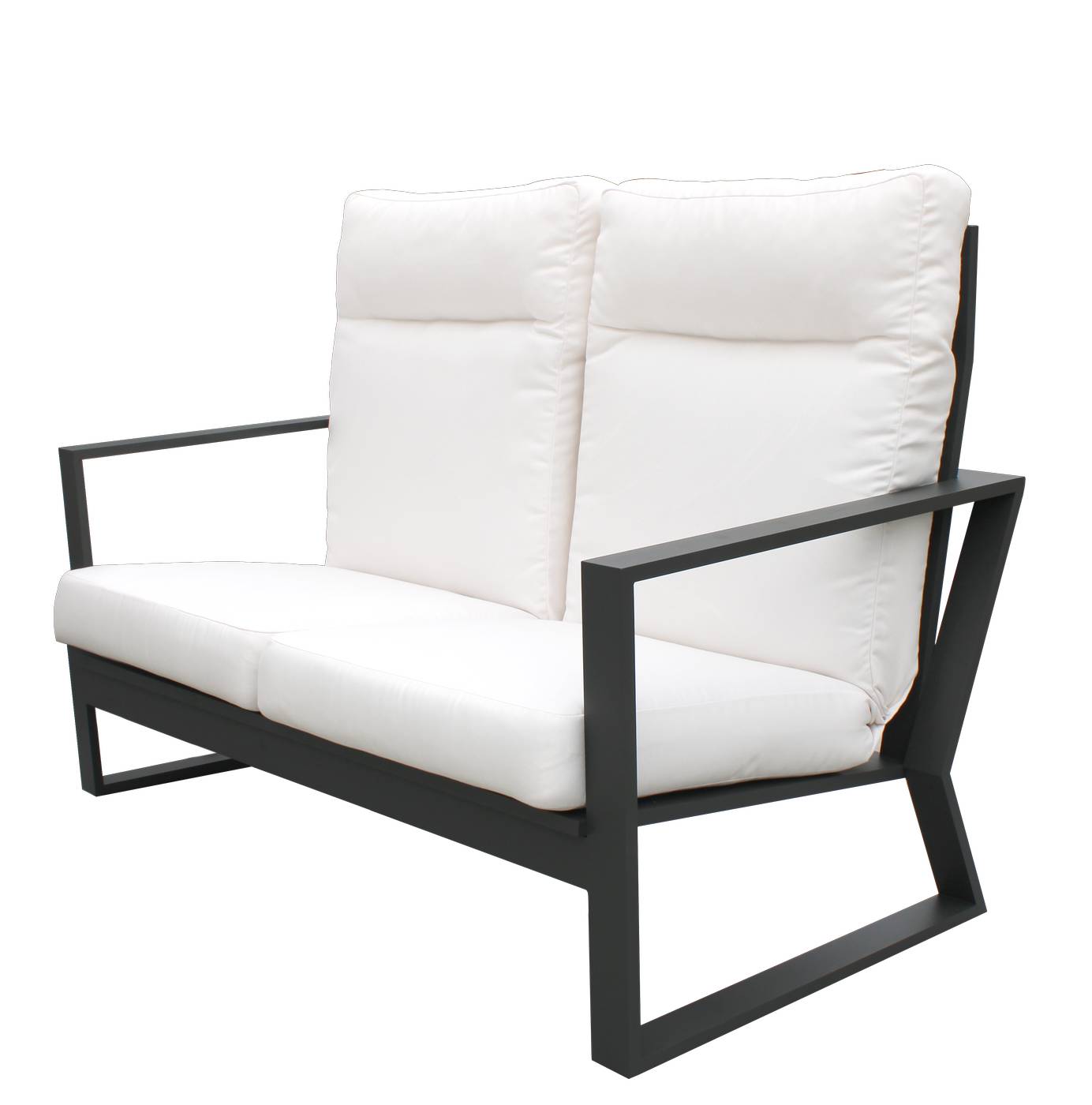 Sofá relax-confort 2 plazas con cojines desenfundables. Estructura de aluminio  color blanco, plata, marrón, champagne o antracita.