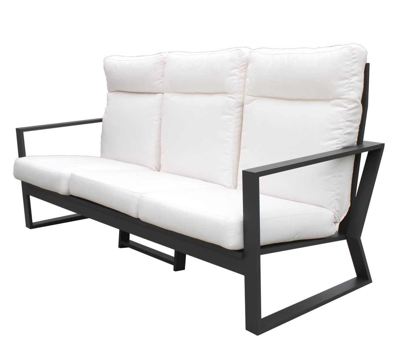 Sofá relax-confort 3 plazas con cojines desenfundables. Estructura de aluminio  color blanco, plata, marrón, champagne o antracita.