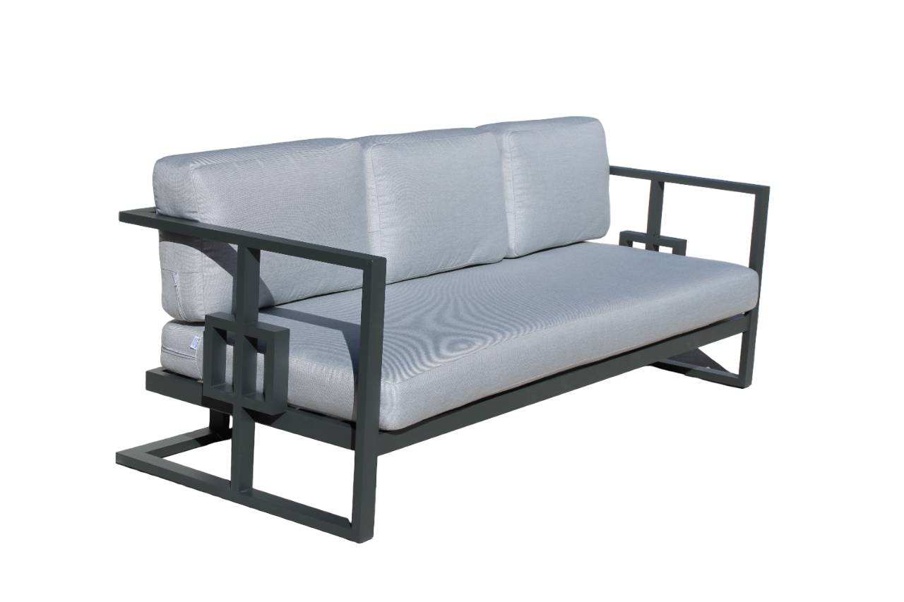 Set Aluminio Palermo-8 - Conjunto de aluminio: sofá de 3 plazas + 2 sillones + 1 mesa de centro. Disponible en color blanco, antracita, marrón, champagne o plata.