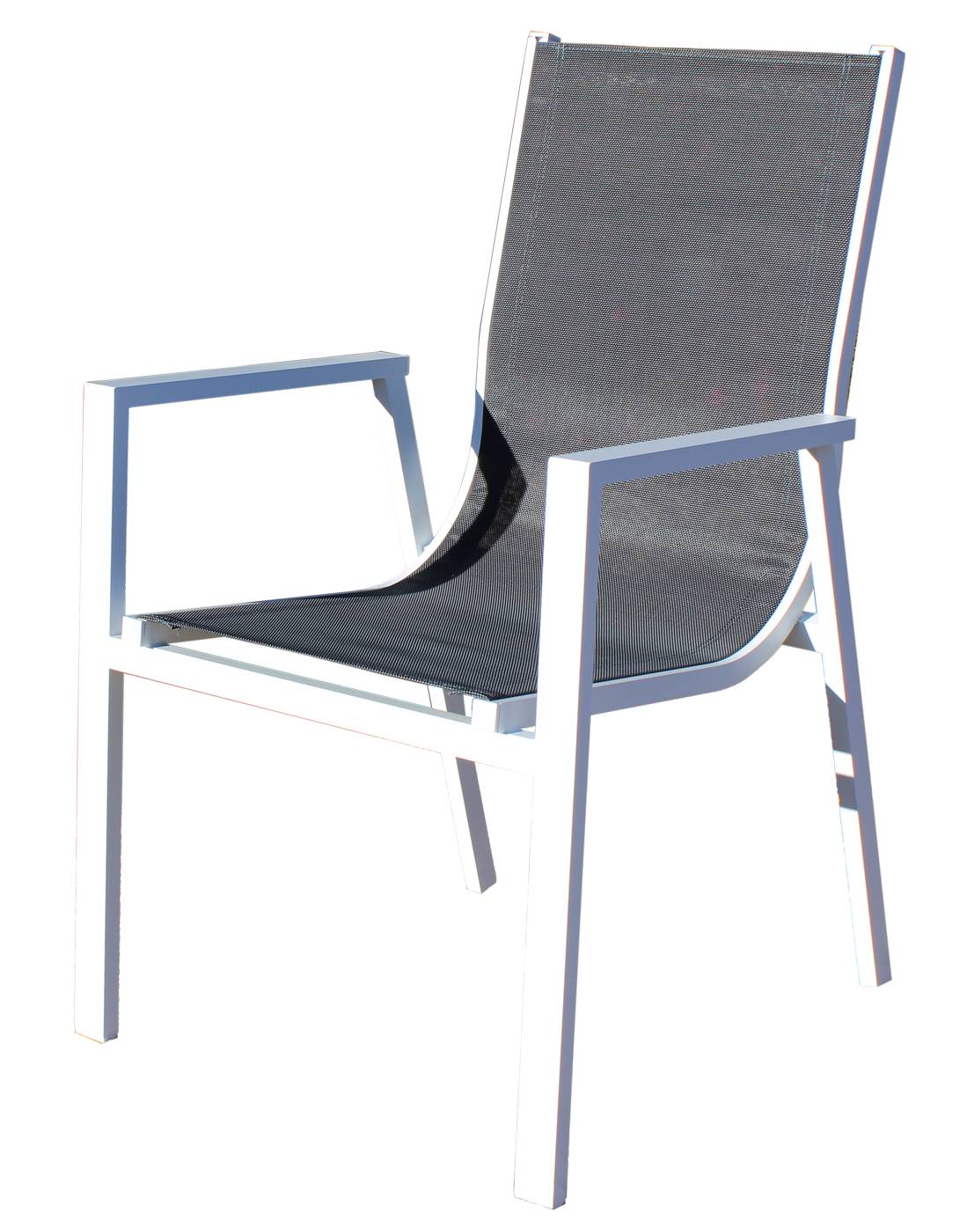 Conjunto Giglio100-Sidney - Conjunto aluminio: mesa redonda de 100 cm con tablero HPL + 4 sillones de alumino y textilen. Colores: blanco o antracita.