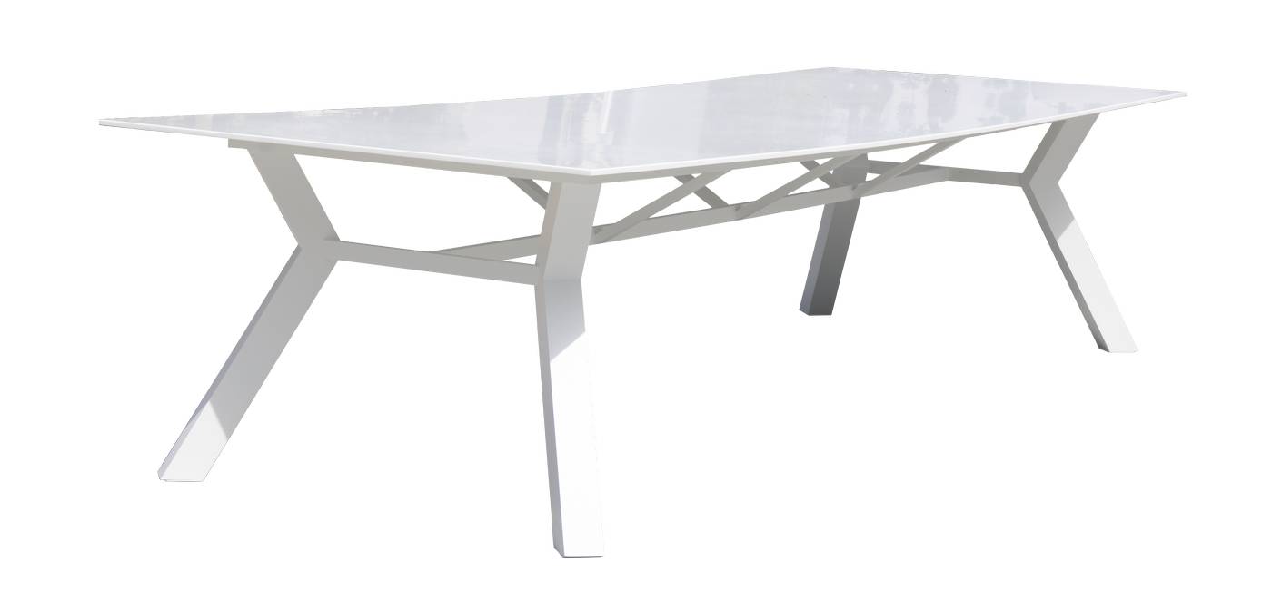 Mesa Krion Veneto-210 - Mesa lujo rectangular de 210 cm, con tablero de Krion de calidad superior. Estructura robusta de aluminio color blanco.
