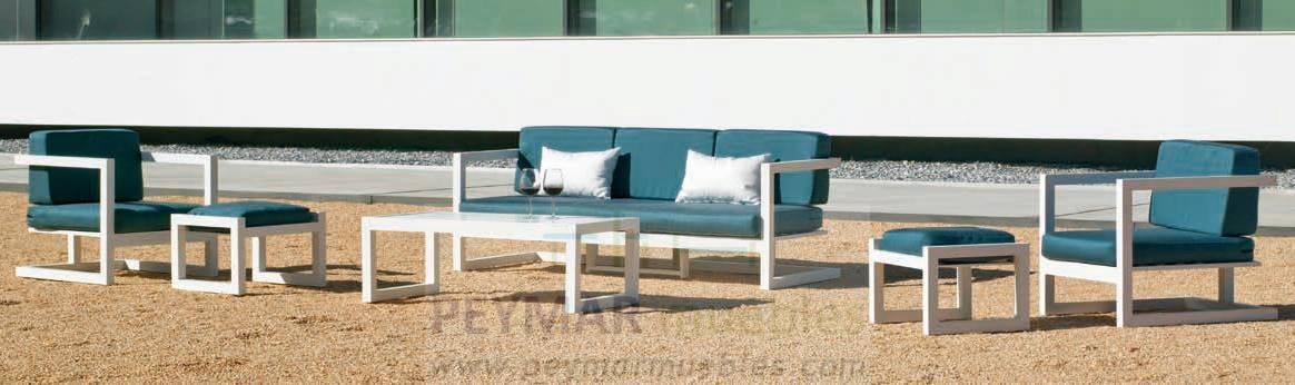 Set Aluminio Alhama-8 - Conjunto aluminio: 1 sofá de 3 plazas + 2 sillones + 1 mesa de centro. Disponible en color blanco o antracita.