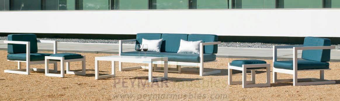 Set Aluminio Alhama-10 - Conjunto aluminio: 1 sofá de 3 plazas + 2 sillones + 1 mesa de centro + 2 taburetes. Disponible en color blanco, antracita, champagne, plata o marrón.