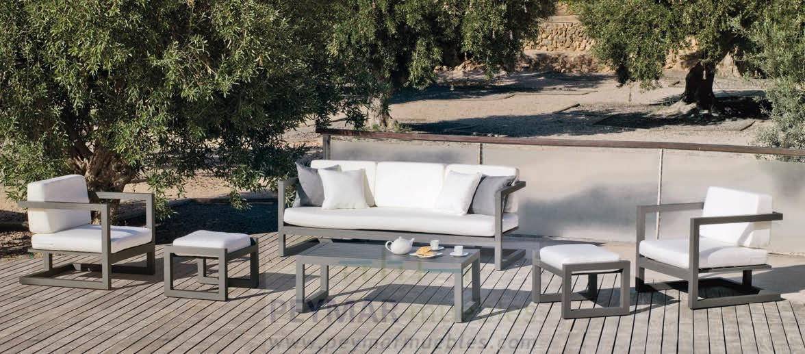 Set Aluminio Alhama-8 - Conjunto aluminio: 1 sofá de 3 plazas + 2 sillones + 1 mesa de centro. Disponible en color blanco o antracita.