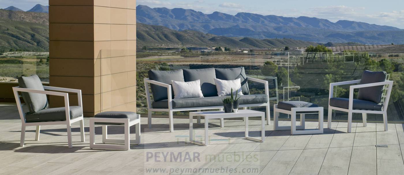 Set Aluminio Luxe Acapulco-10 - Conjunto aluminio luxe: 1 sofá 3 plazas + 2 sillones + 1 mesa de centro. Disponible en color blanco, antracita, champagne, plata o marrón.<br/><br/><b>OFERTA VÁLIDA HASTA EL 30 DE JUNIO O FIN DE EXISTENCIAS</b>