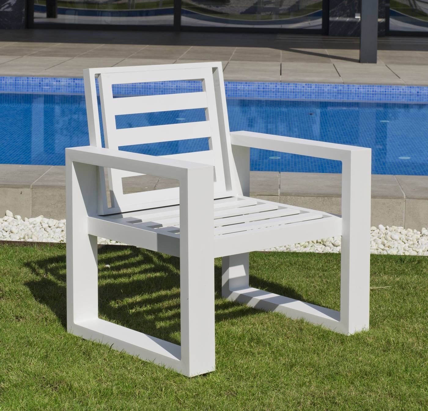 Sillón Aluminio Coloseo-30 - Lujoso sillón de comedor para jardín o terraza. 100% aluminio color blanco, antracita o champagne.