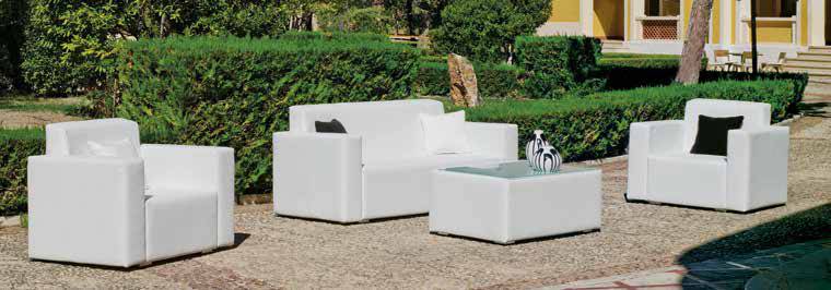Lujoso conjunto de aluminio tapizado con technotex impermeable: 1 sofá 3 plazas + 2 sillones confort + 1 mesa de centro.