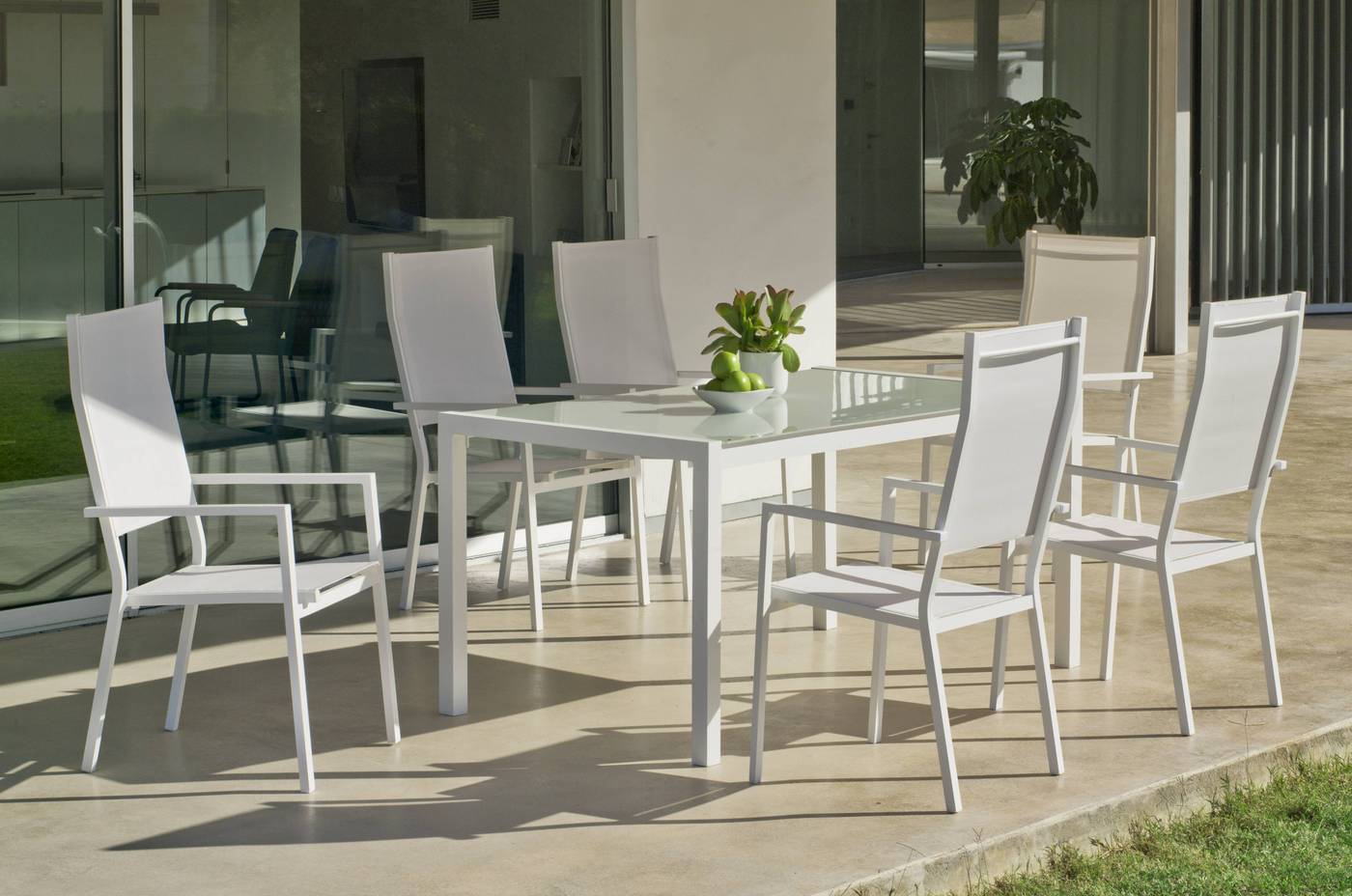 Sillón Aluminio Janeiro - Sillón respaldo alto, apilable, de aluminio color blanco, plata o antracita, con asiento y respaldo de textilen