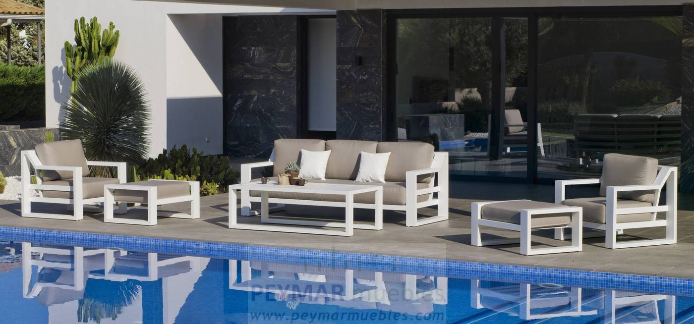 Sillón Aluminio Luxe Rosenborg-1 - Sillón lujo con cojines gran confort desenfundables. Estructura de alumino reforzado color blanco, antracita, champagne, plata o marrón.