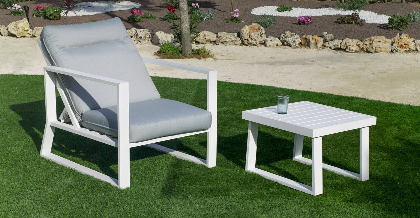 Sillón Aluminio Bolonia-19 - Sillón relax lujo, con respaldo reclinable. Fabricado de aluminio en color blanco, antracita o bronce.