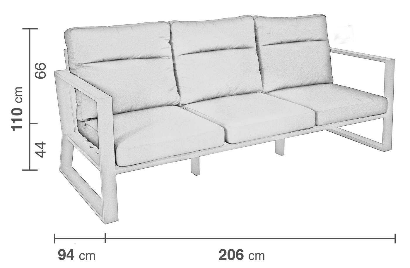 Sofá Aluminio Bolonia-39 - Sofá relax lujo 3 plazas, con respaldos reclinables. Fabricado de aluminio en color blanco, antracita o bronce.
