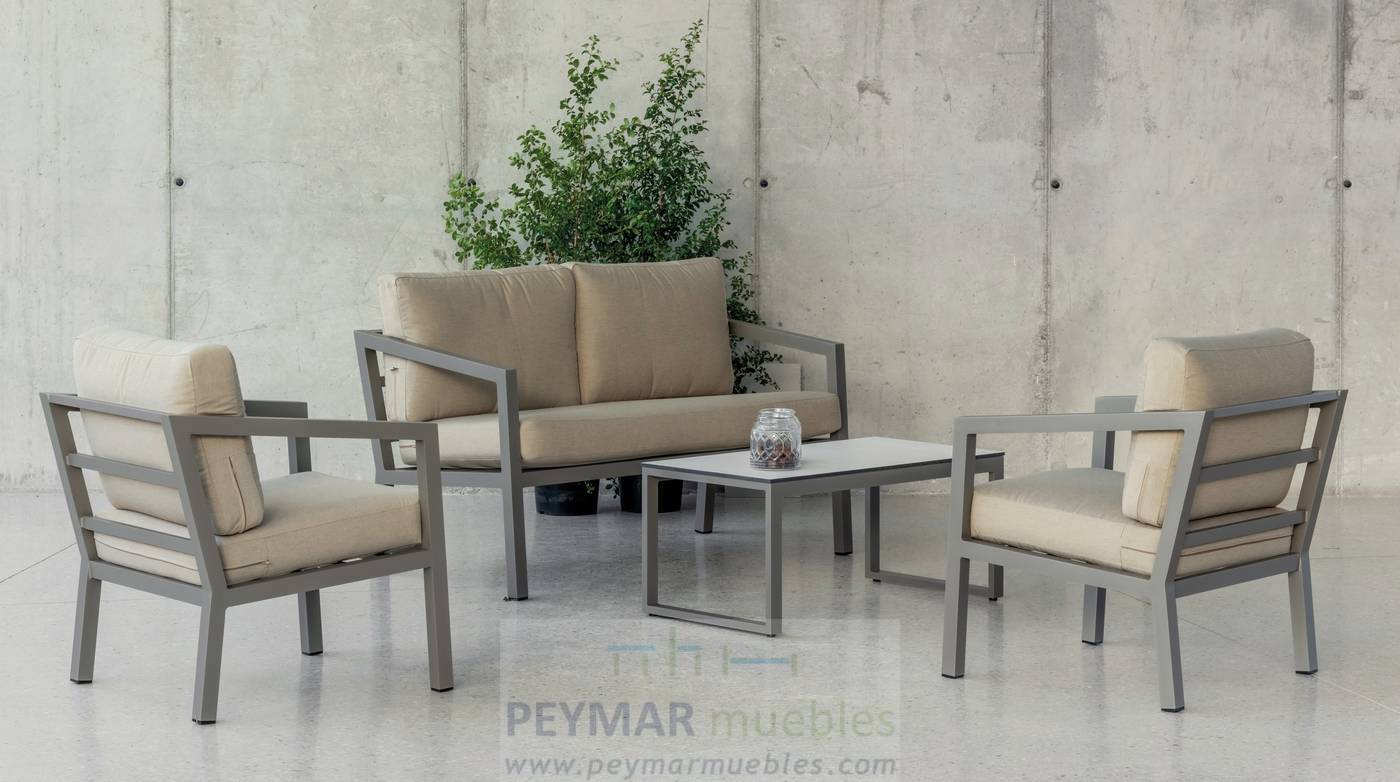 Set Aluminio Luxe Acapulco-9 - Conjunto aluminio luxe: 1 sofá 2 plazas + 2 sillones + 1 mesa de centro. Disponible en color blanco, antracita, champagne, plata o marrón.<br/><br/><b>OFERTA VÁLIDA HASTA EL 30 DE JUNIO O FIN DE EXISTENCIAS</b>