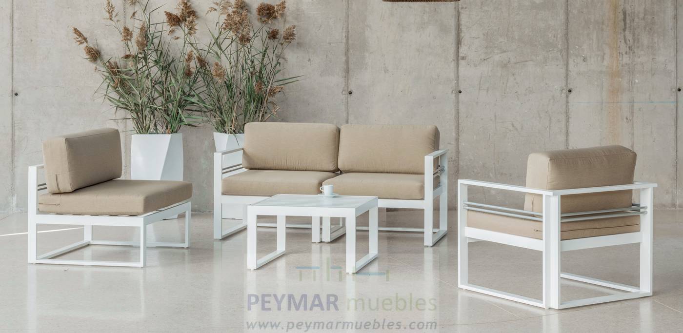 Set Modular Albourny-8 - Conjunto modular aluminio: 2 módulos 1 brazo + 1 módulo sin brazos + 1 sillón + 1 mesa de centro