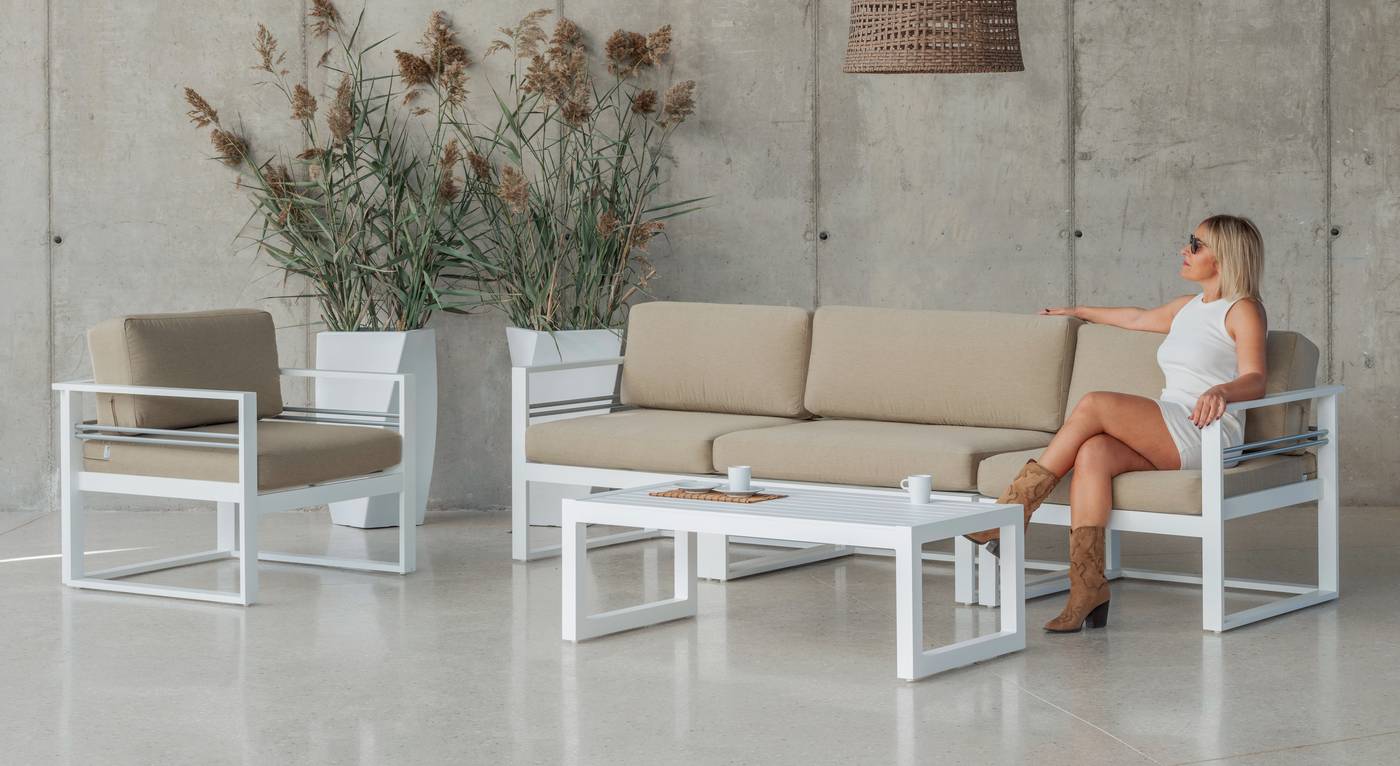 Módulo sin brazos Albourny - Módulo sin brazos para sofá modular. Estructura aluminio color blanco.