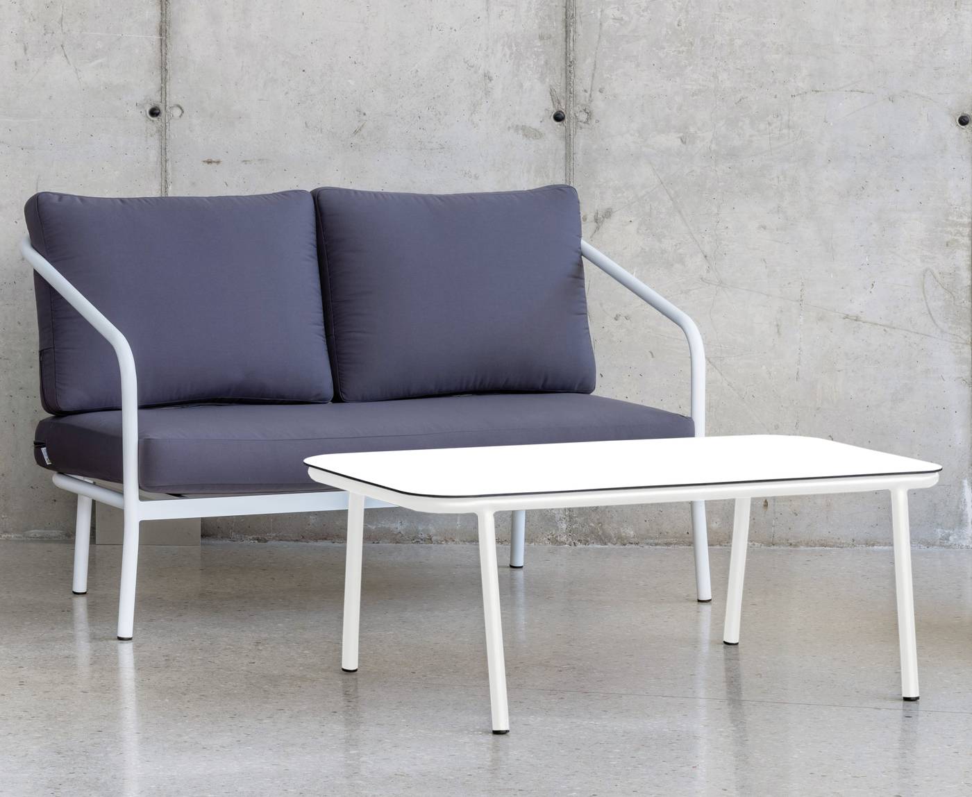 Set Aluminio Alexis-7 - Conjunto: 1 sofá 2 plazas + 2 sillones + 1 mesa de centro. Estructura aluminio color blanco o antracita.