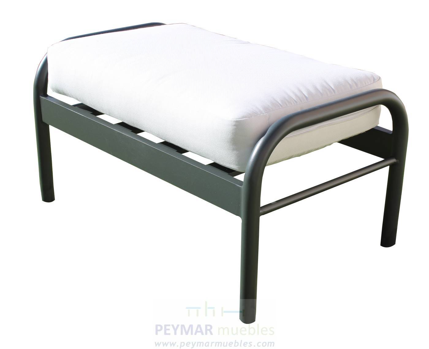 Taburete/Reposapiés con cojín desenfundable. Estructura aluminio color blanco o antracita.
