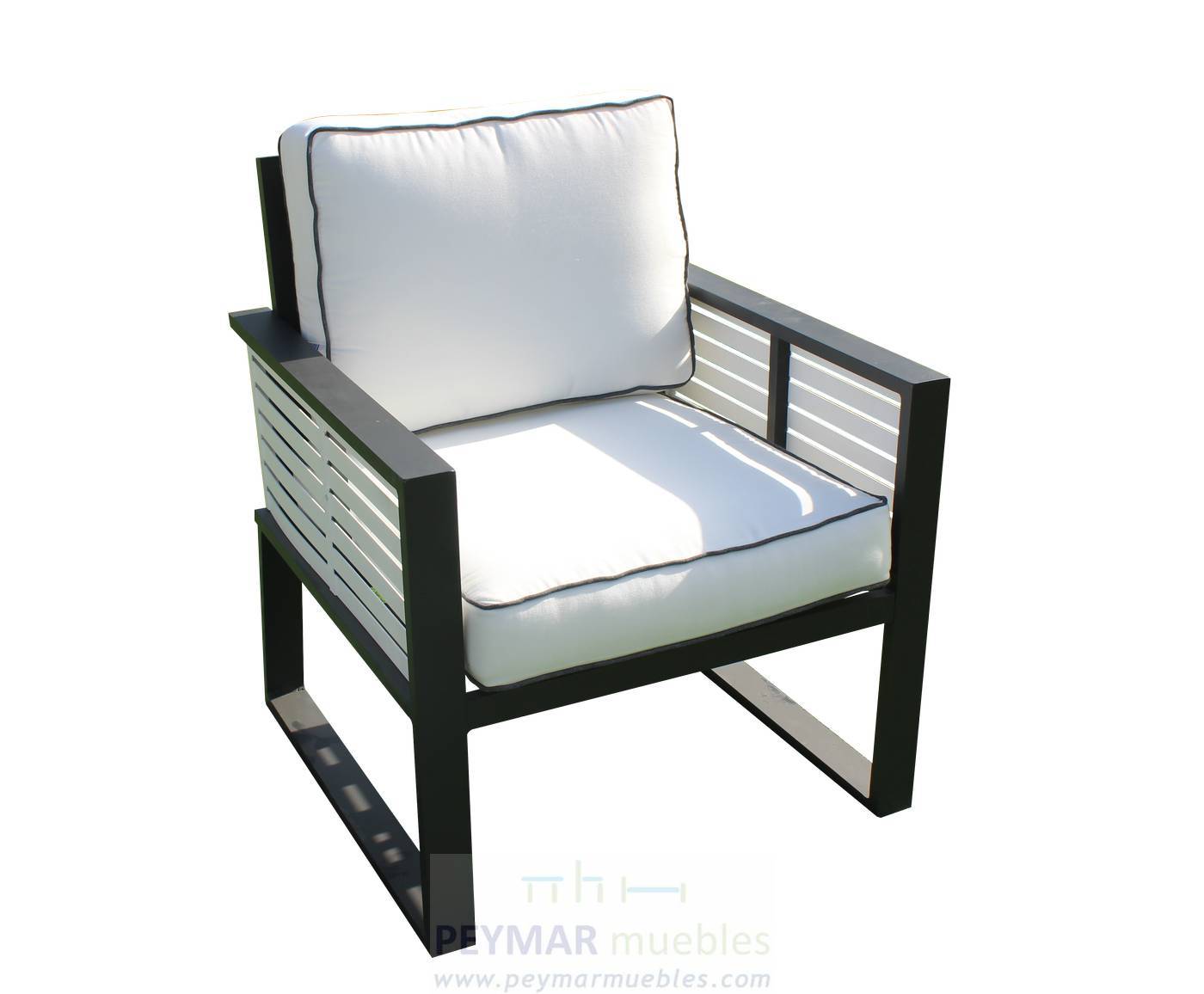 Set Aluminio Luxe Gala-8 - Exclusivo conjunto de alumnio bicolor: 1 sofá de 3 plazas + 2 sillones + 1 mesa de centro.