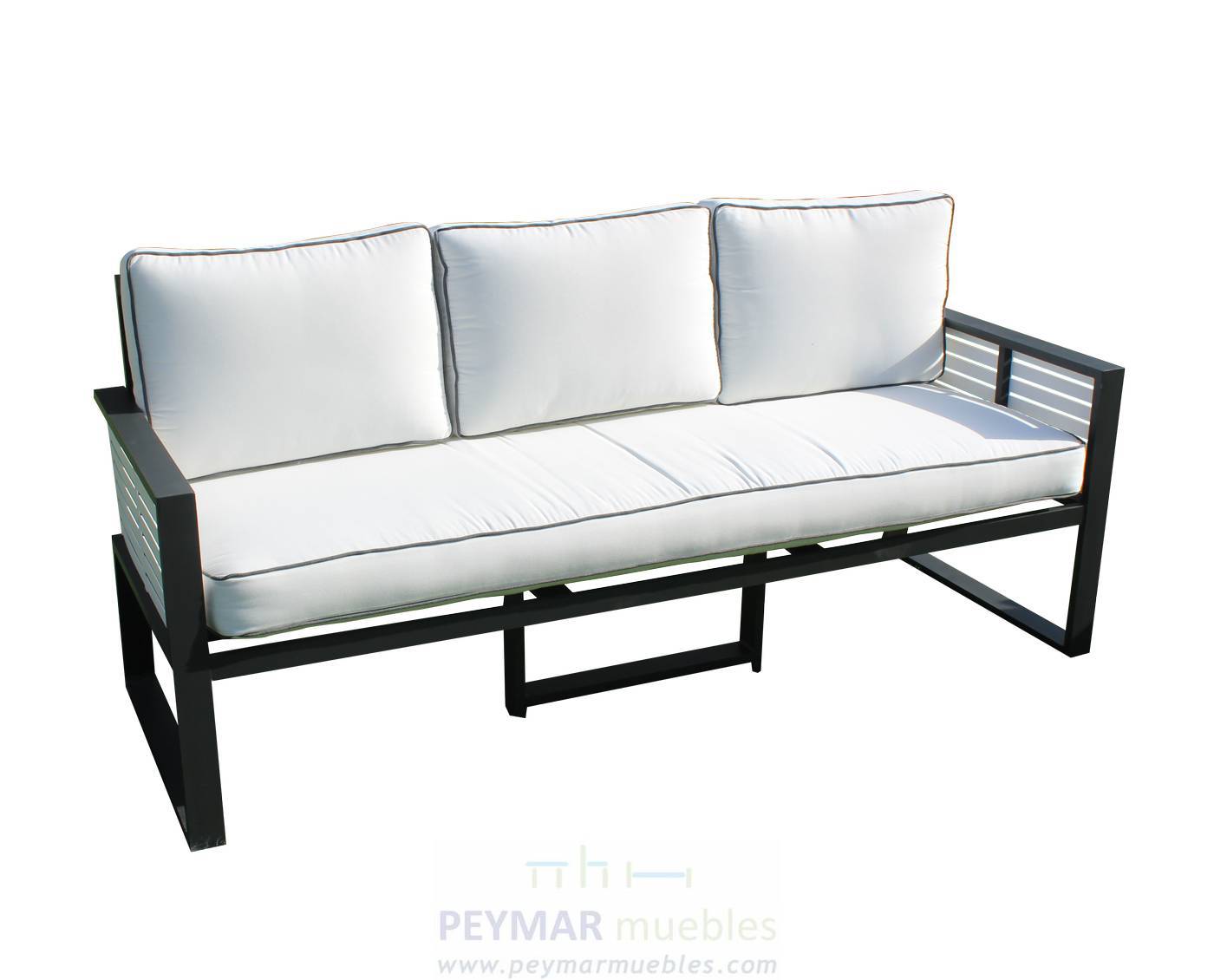Set Aluminio Luxe Gala-8 - Exclusivo conjunto de alumnio bicolor: 1 sofá de 3 plazas + 2 sillones + 1 mesa de centro.